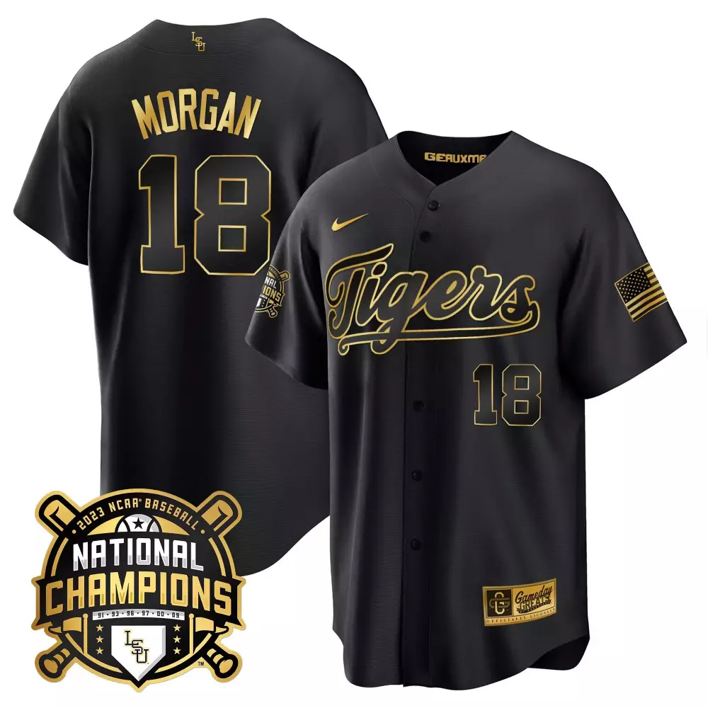 Tre Morgan 18 Lsu Tigers Jersey Black National Champions 2023 Baseball American Flag