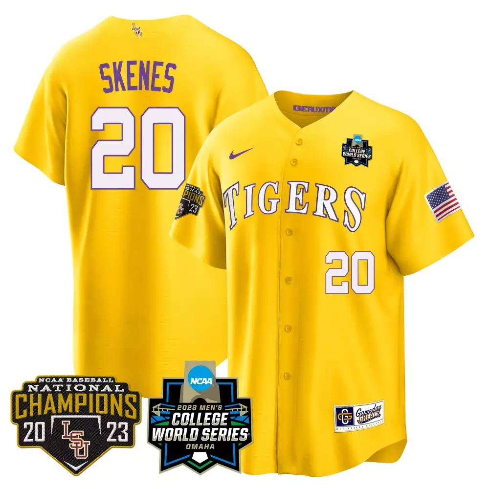 Paul Skenes 20 Lsu Tigers Jersey Yellow College World Series Baseball National Champions 2023