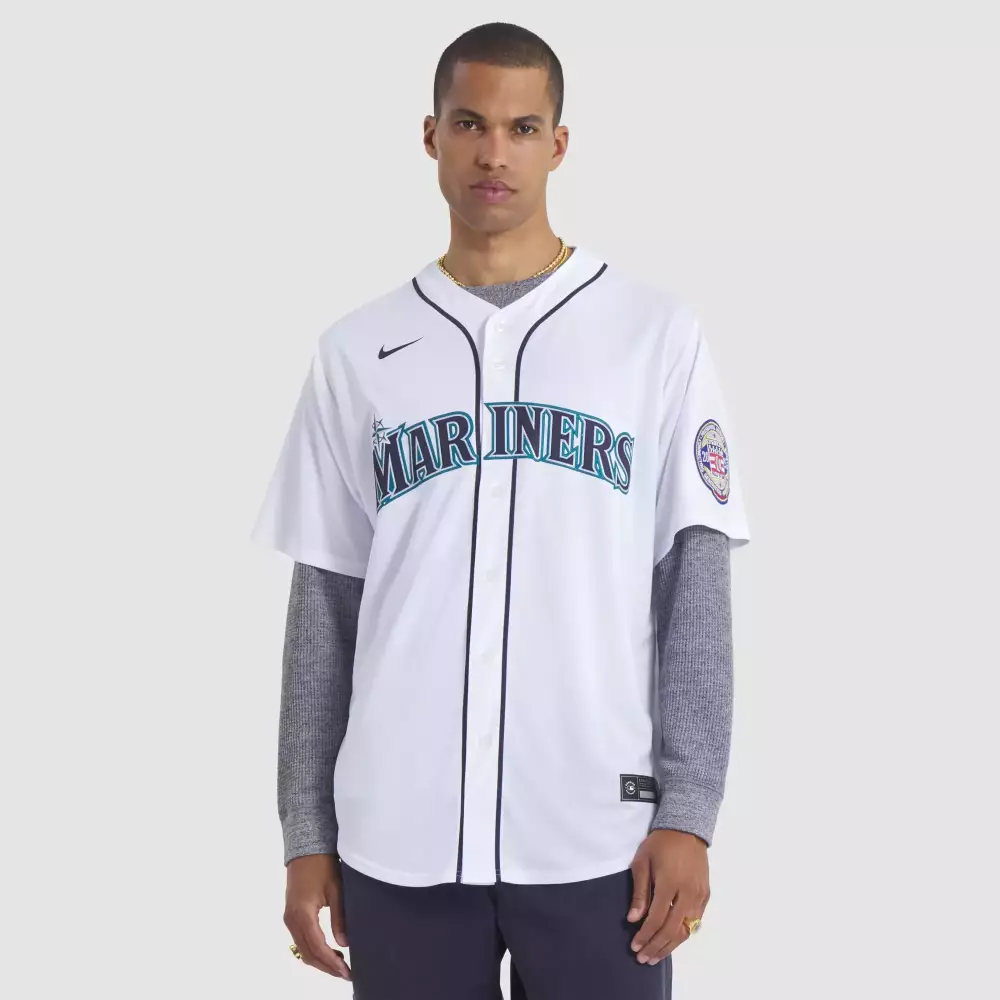 Custom Mariners Jersey White Men Navy Teal All Stitched Vapor