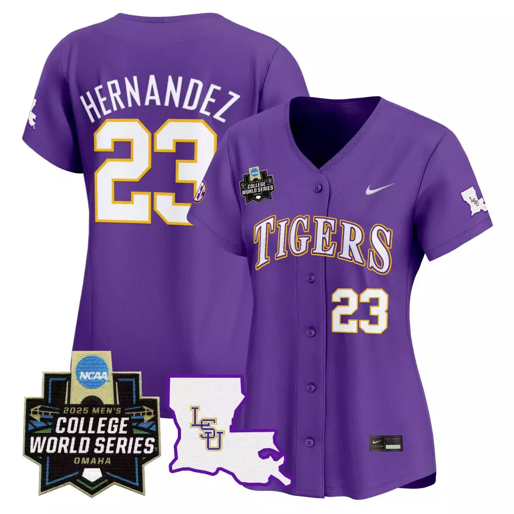 Hernandez College 23 Tigers Jersey Purple World Series 2025 Women Gold White Stitched