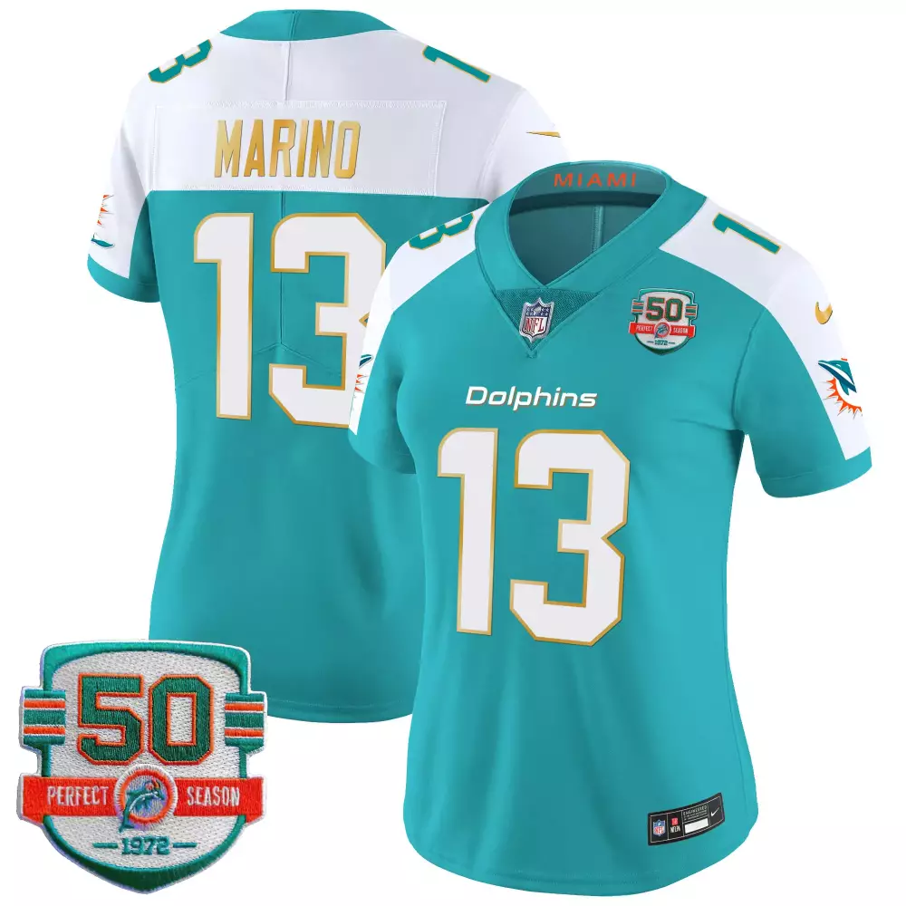 Dan Marino 13 Dolphins Jersey Teal 50 Perfect Season 1972 Men White Orange Gold Alternate