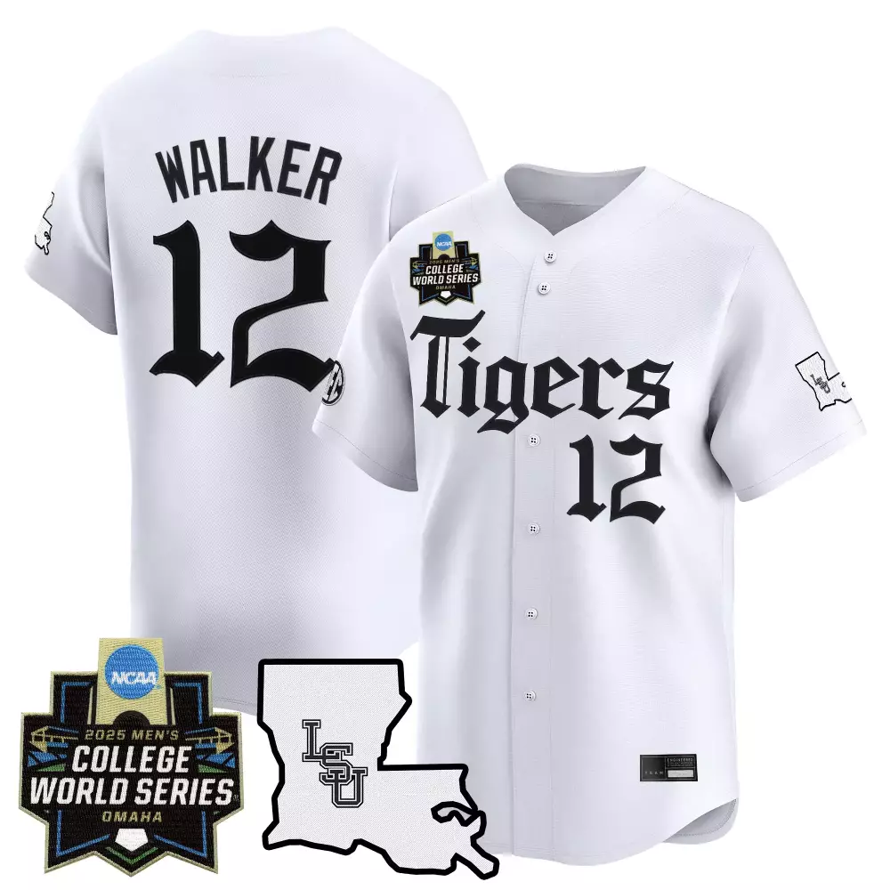 Walker College 12 Lsu Tigers Jersey White World Series Outline 2025 Men Black Stitched