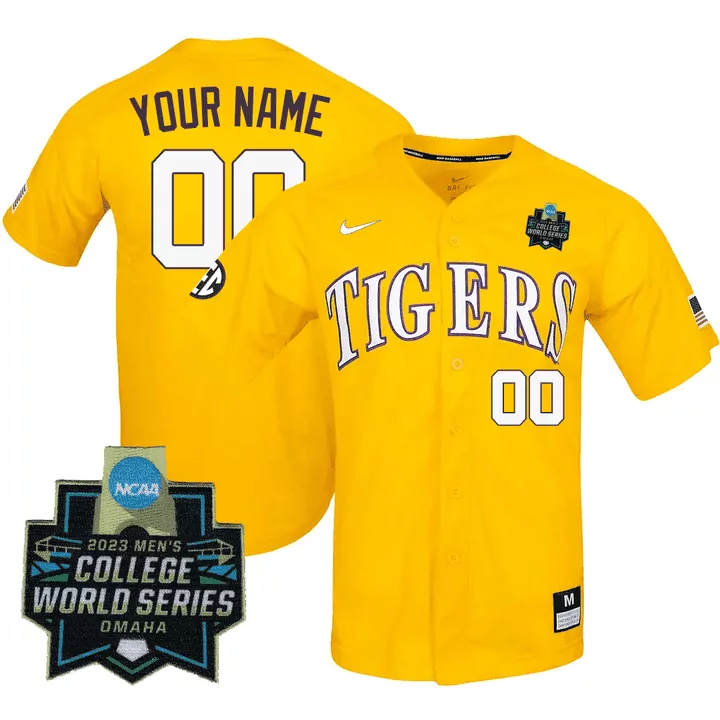 Custom Tigers Jersey Yellow College World Series Men Purple White All Stitched