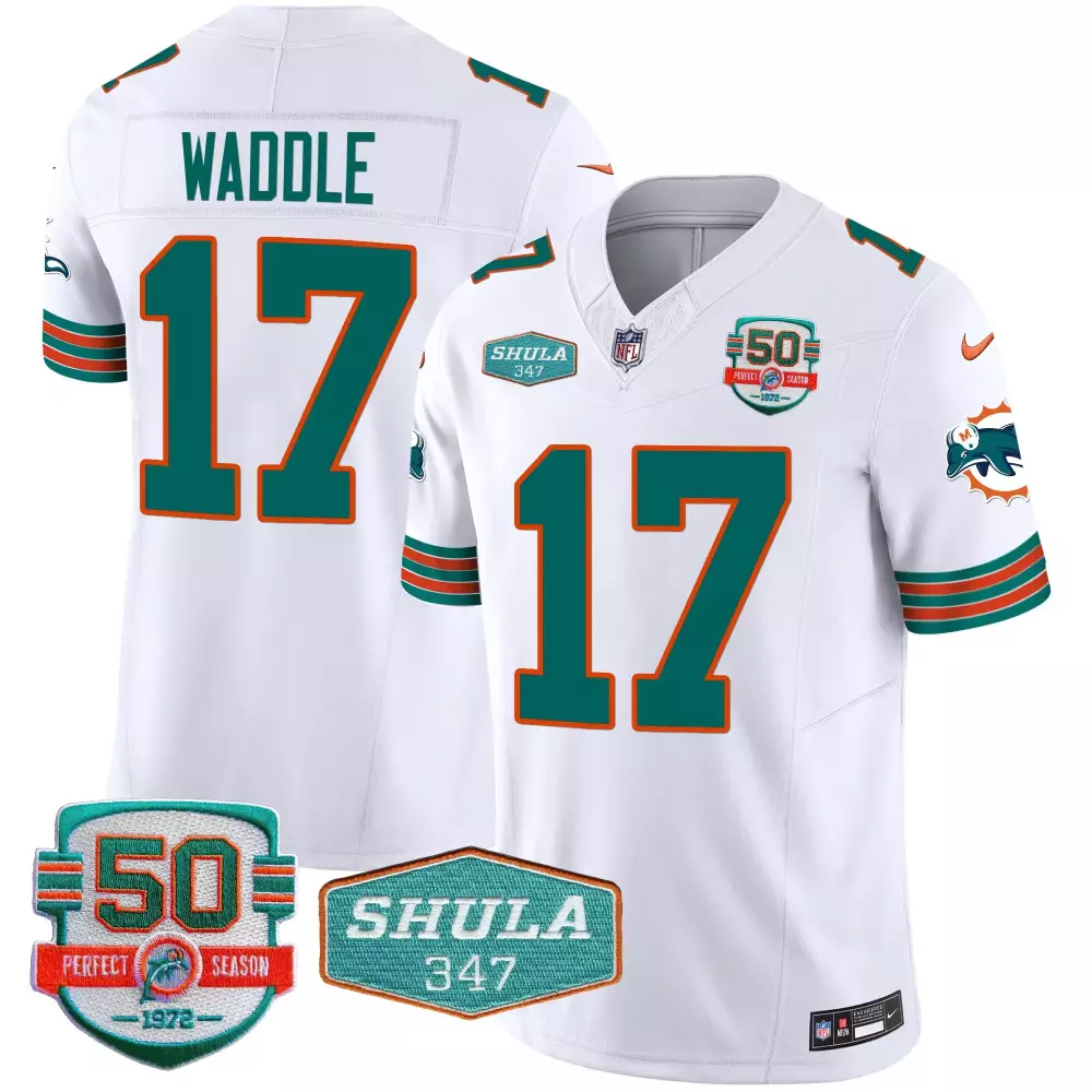 Jaylen Waddle 17 Miami Dolphins Jersey White 50th Perfect Season 1972 Shula 347 Men