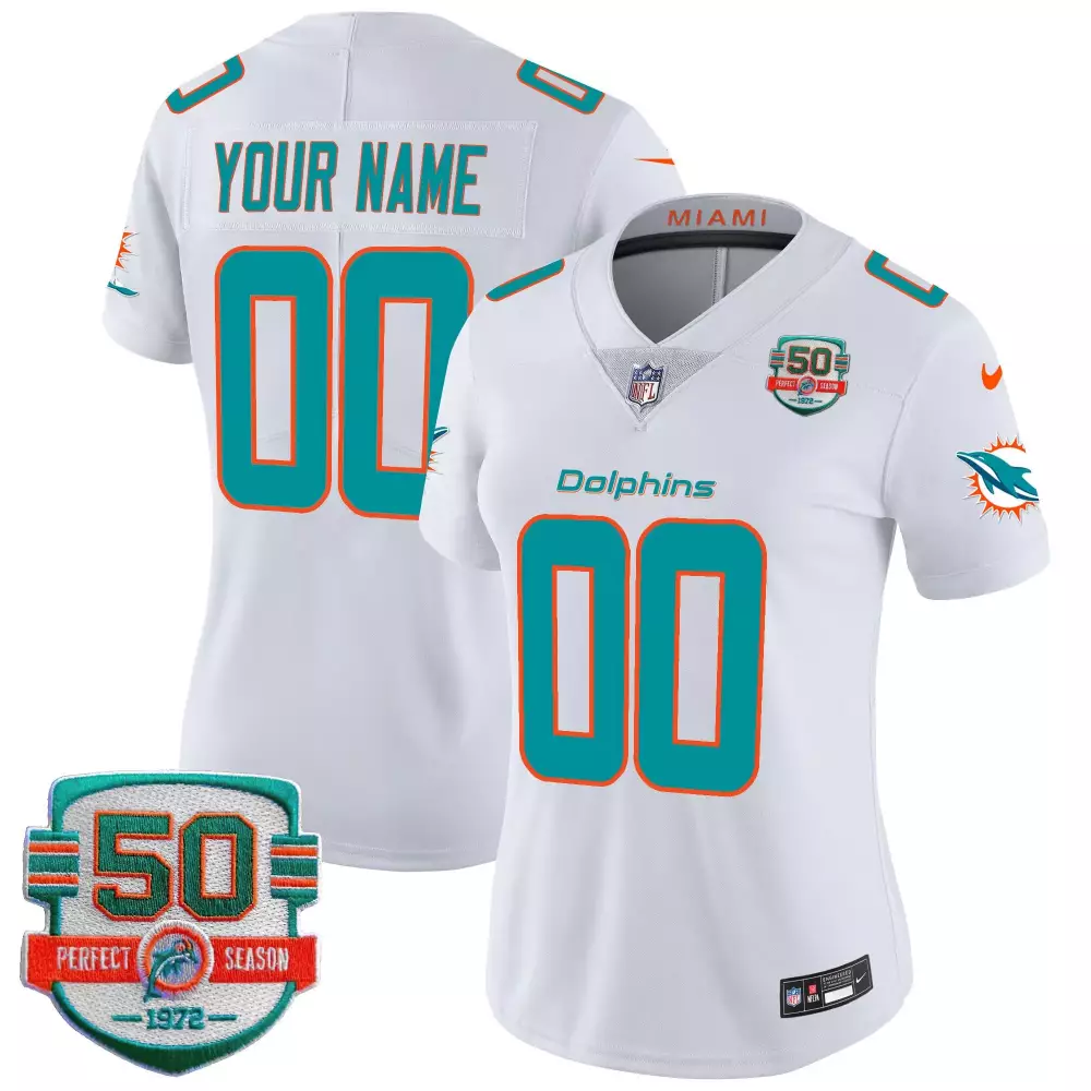 Custom Miami Dolphins Jersey White Women Official Aqua Orange Vapor All Stitched