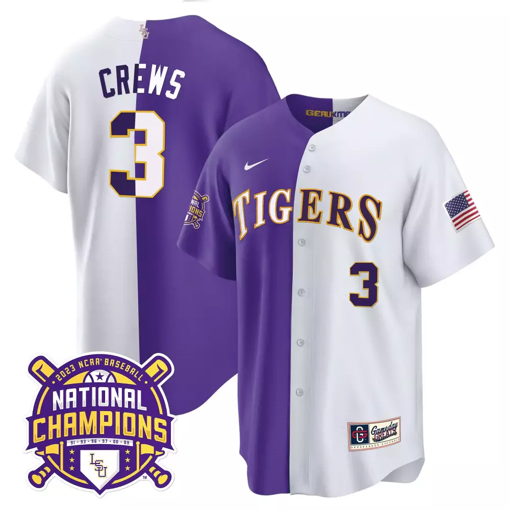 Dylan Crews 3 Lsu Tigers Jersey Purple 2023 Baseball National Champions Men Split
