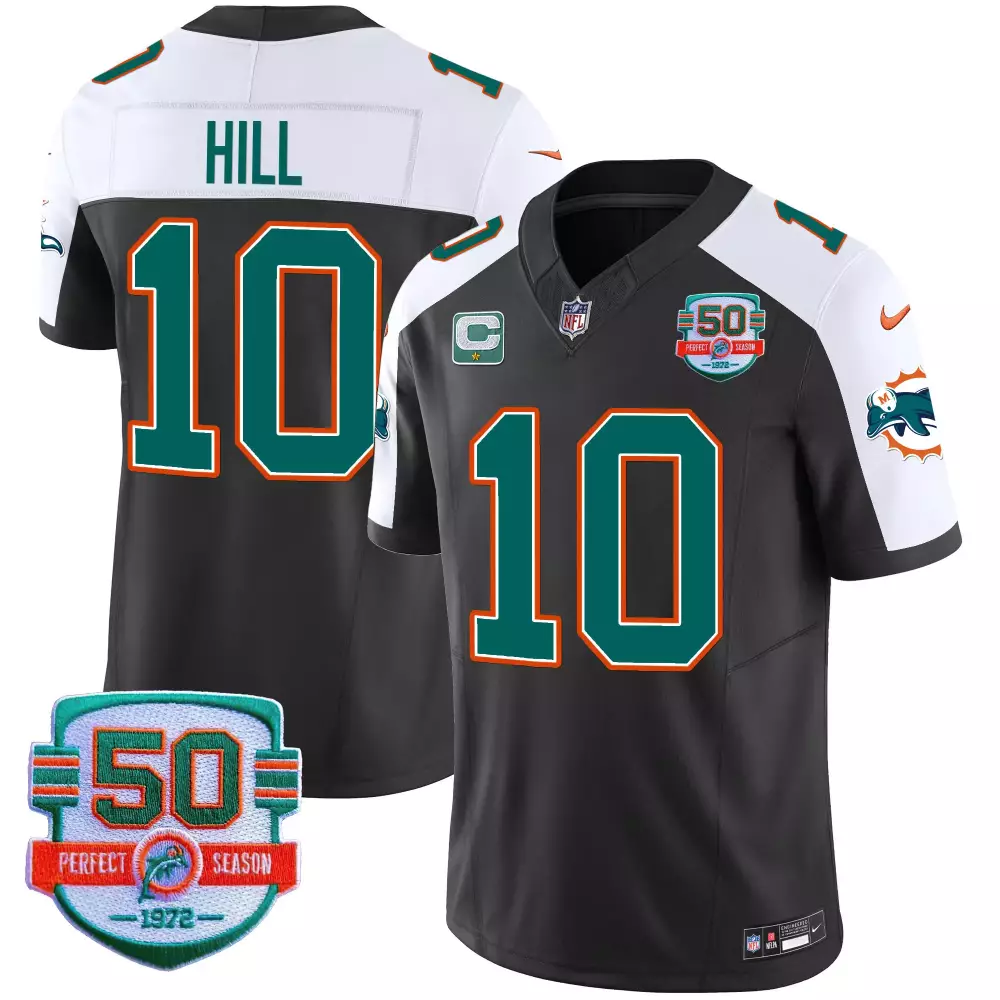 Tyreek Hill 10 Miami Dolphins Jersey Black 50 Perfect Season 1972 Men Official Alternate