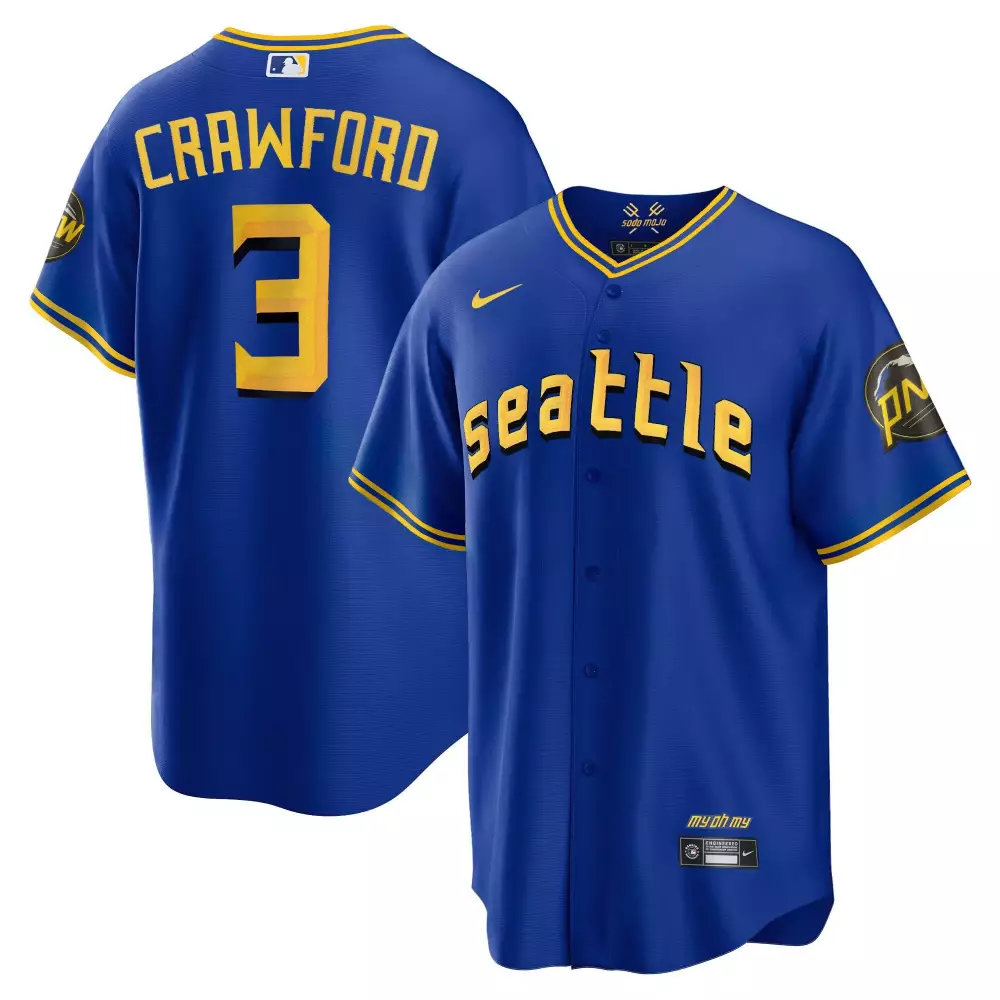 J.p. Crawford 3 Seattle Mariners Jersey Blue Men Yellow Cool Base All Stitched