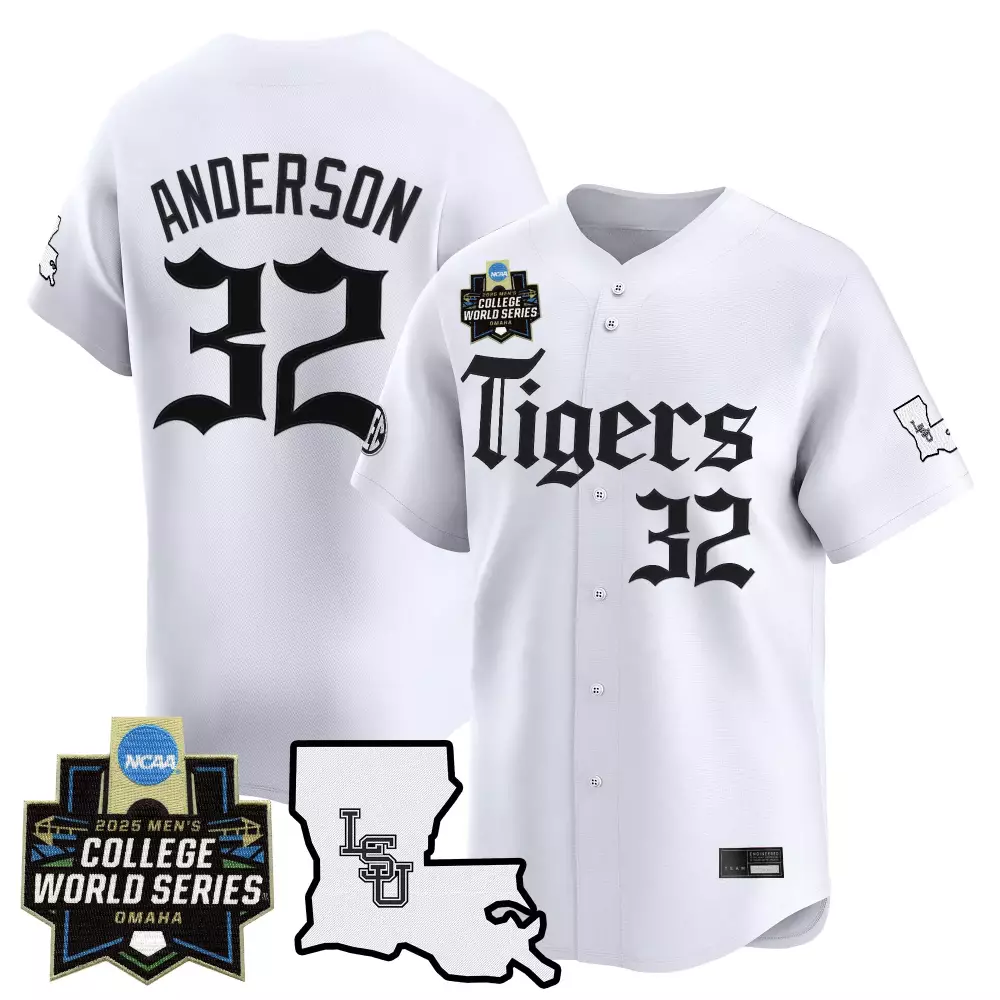 Anderson College 32 Lsu Tigers Jersey White World Series Outline Men Black Vapor