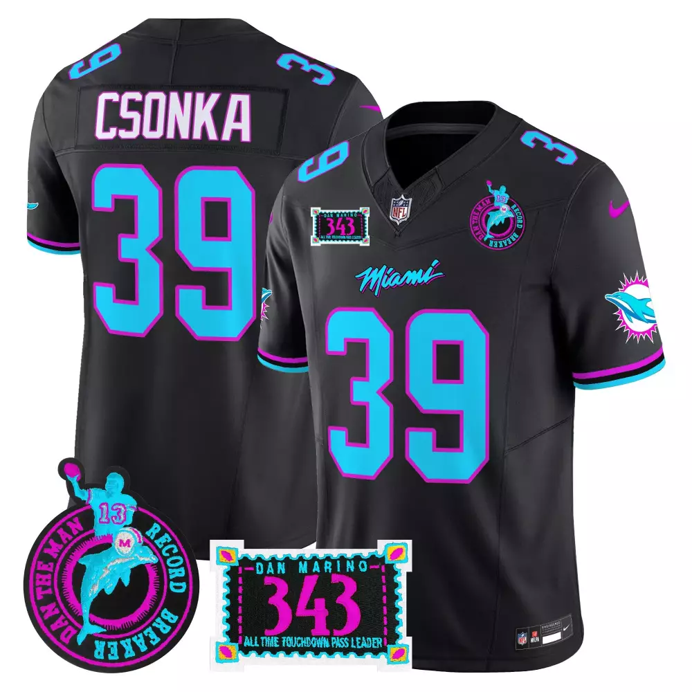 Larry Csonka 39 Miami Dolphins Jersey Black Aqua And Pink Throwback Dan Man Record Breaker