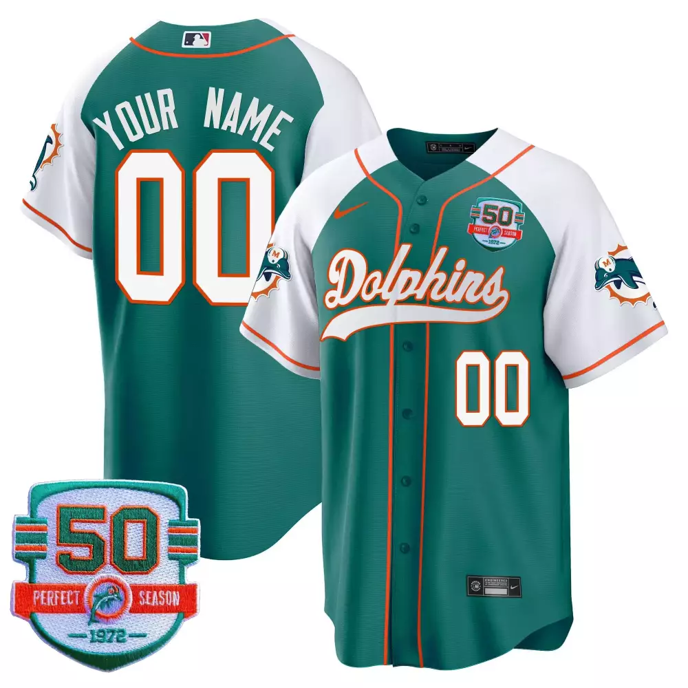 Custom Dolphins Jersey Teal 50th Season White Orange All Stitched Vapor Anniversary