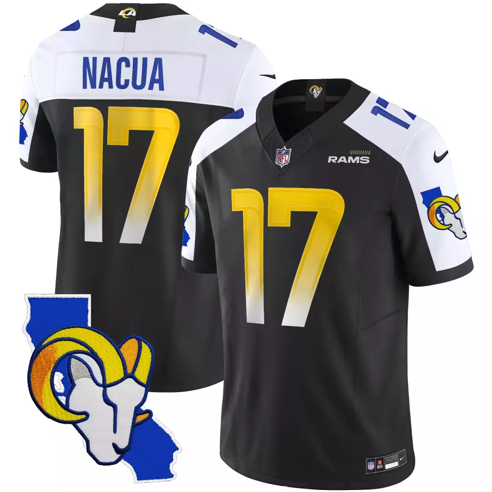 Puka Nacua 17 Rams Jersey Black Men Replica White Blue Yellow Alternate Vapor Limited