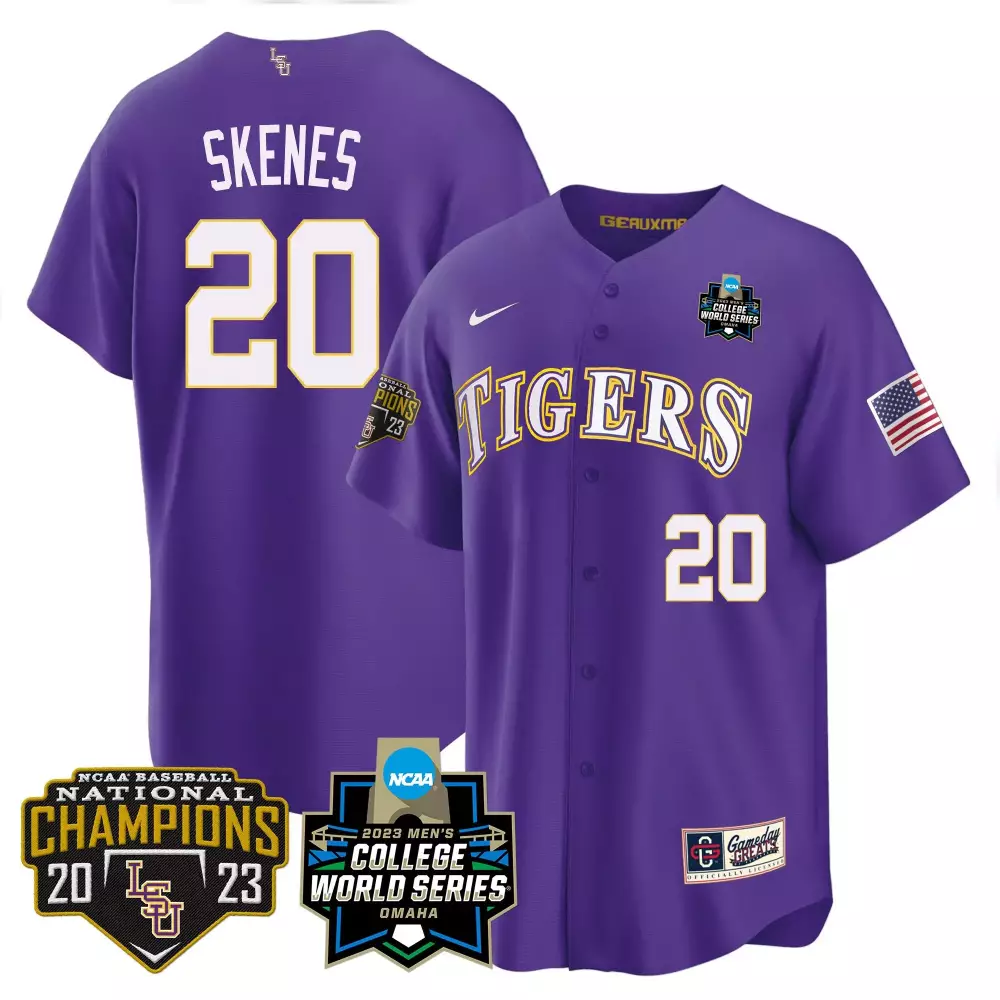 Paul Skenes 20 Lsu Tigers Jersey Purple 2023 College World Series Baseball National Champions