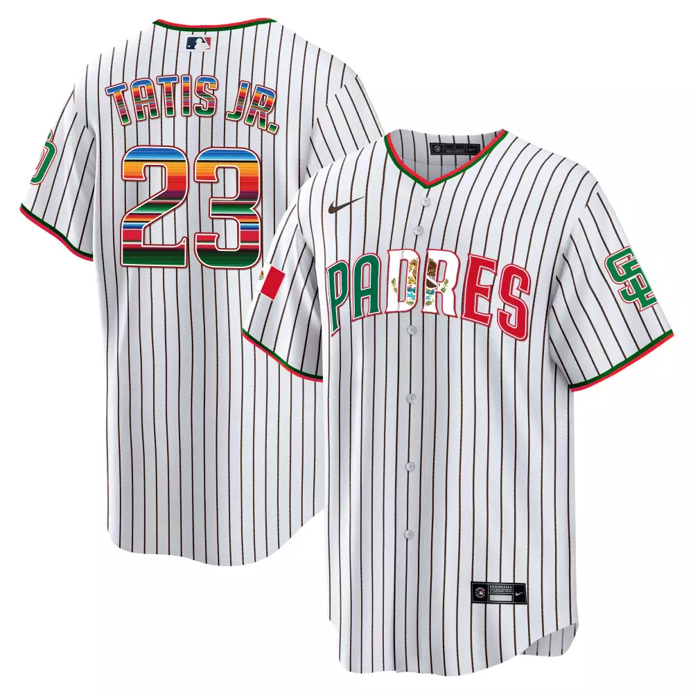 Fernando Tatis 23 Padres Jersey White City Connect Mexico Flag Men Split Design Green
