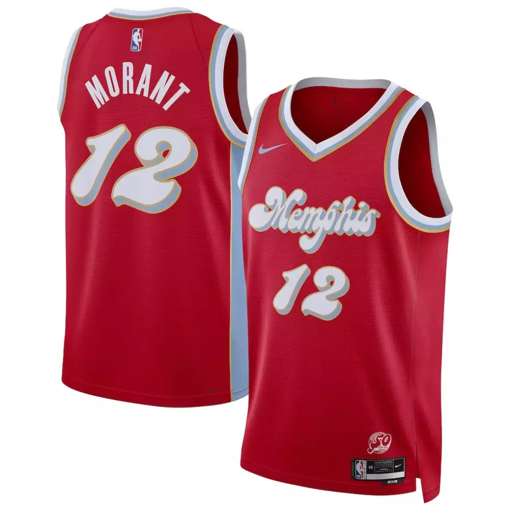 Ja Morant 12 Memphis Grizzlies Jersey Red 50th Anniversary Men Alternate Light Blue
