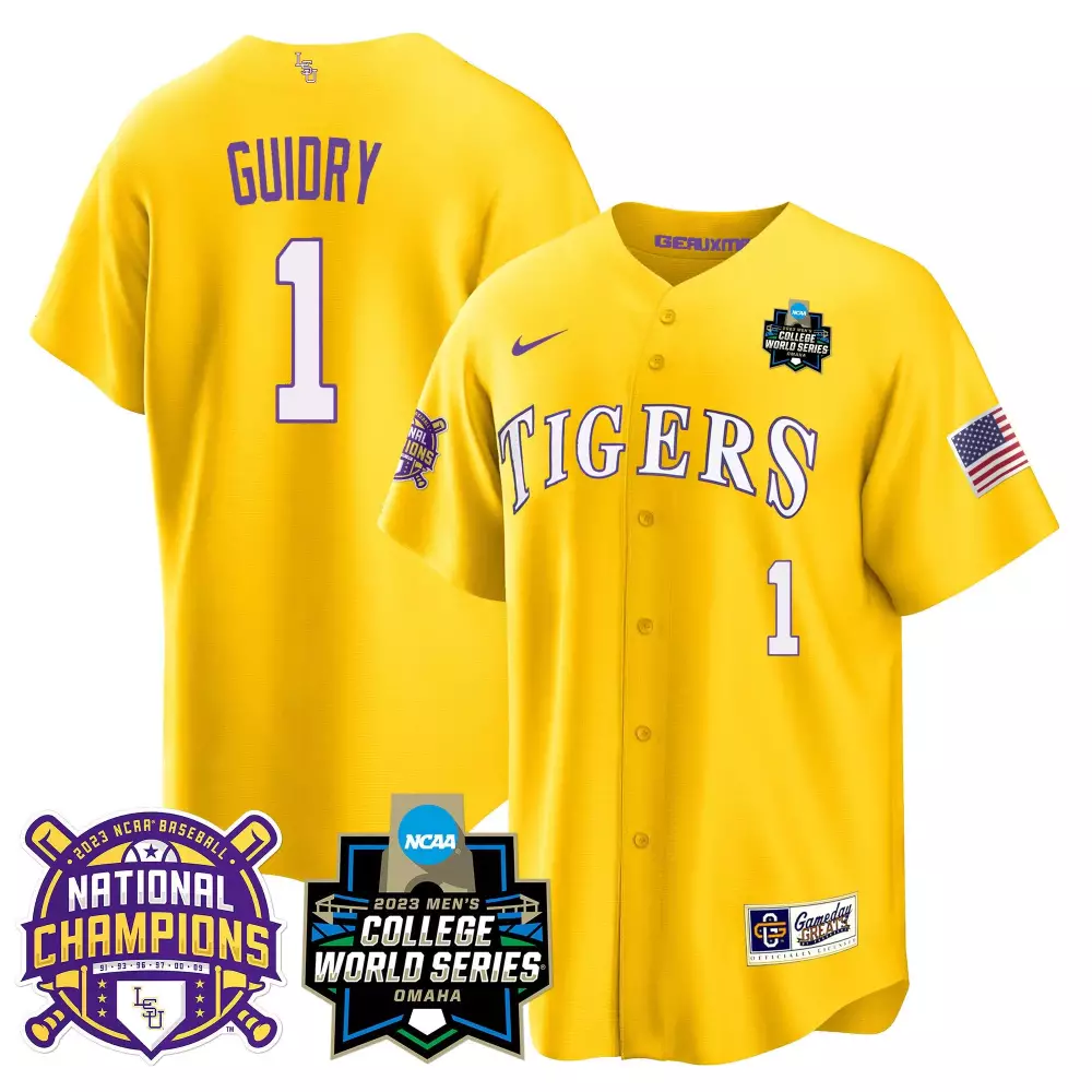 Weylin Guidry 1 Tigers Jersey Yellow 2023 College World Series National Champions American Flag