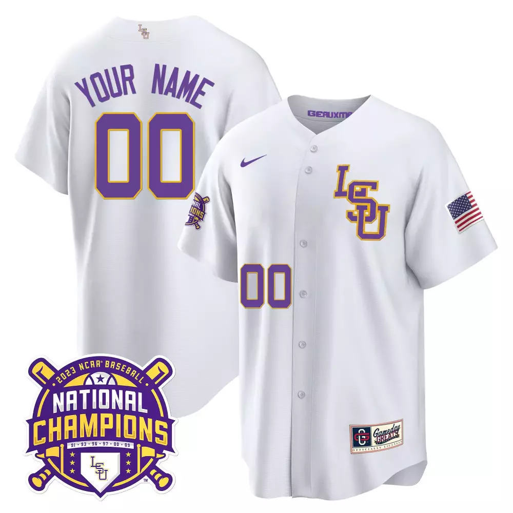 Custom Lsu Jersey White National Champions USA Flag Gameday Greats License 2023 Men