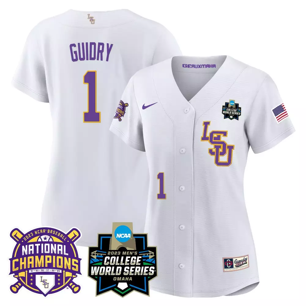 Weylin Guidry 1 Lsu Jersey White 2023 Men's College World Series Baseball National Champions USA Flag