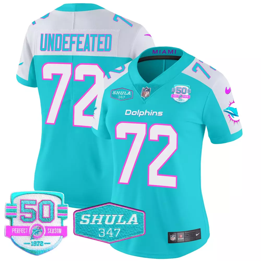 Undefeated Aqua 72 Dolphins Jersey 50th Perfect Season 50 1972 Shula 347 Women Replica