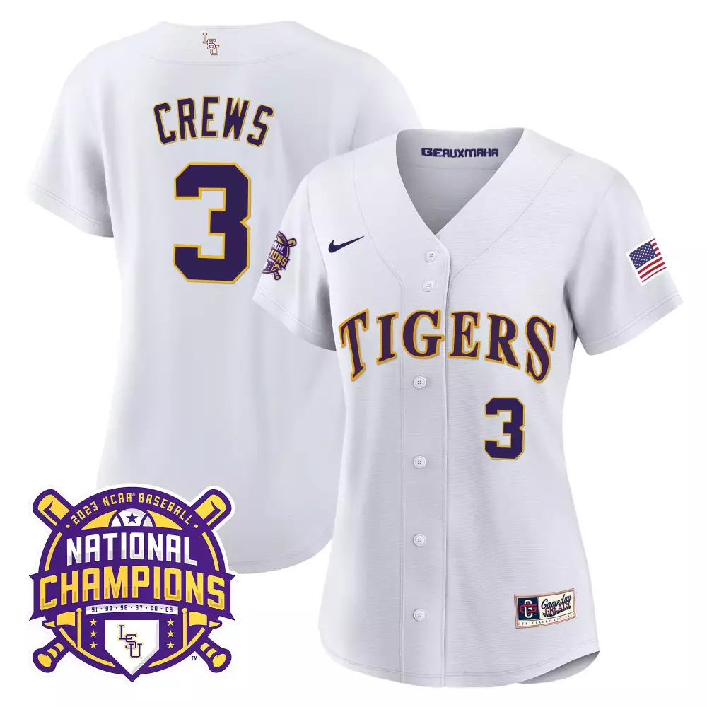 Dylan Crews 3 Lsu Tigers Jersey White 2023 Baseball National Champions Women Purple