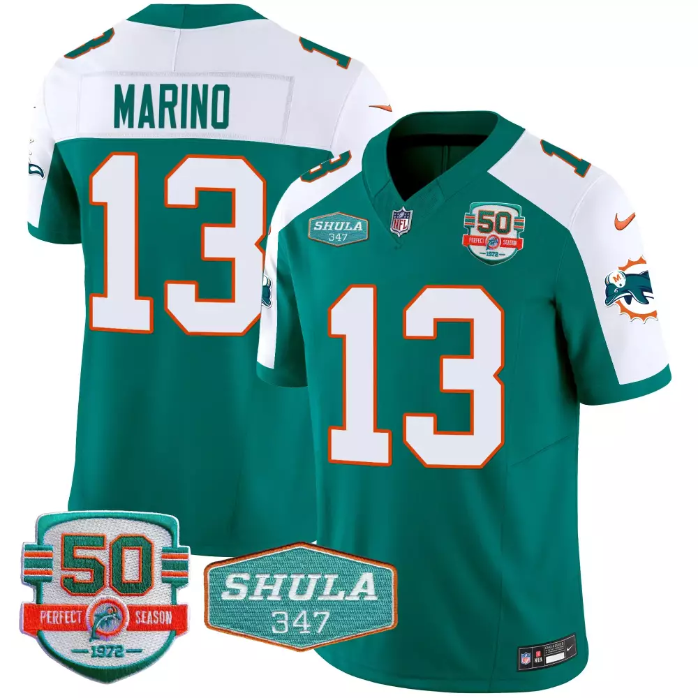 Dan Marino 13 Miami Dolphins Jersey Green 50th Anniversary 50 Perfect Season 1972 Shula 347