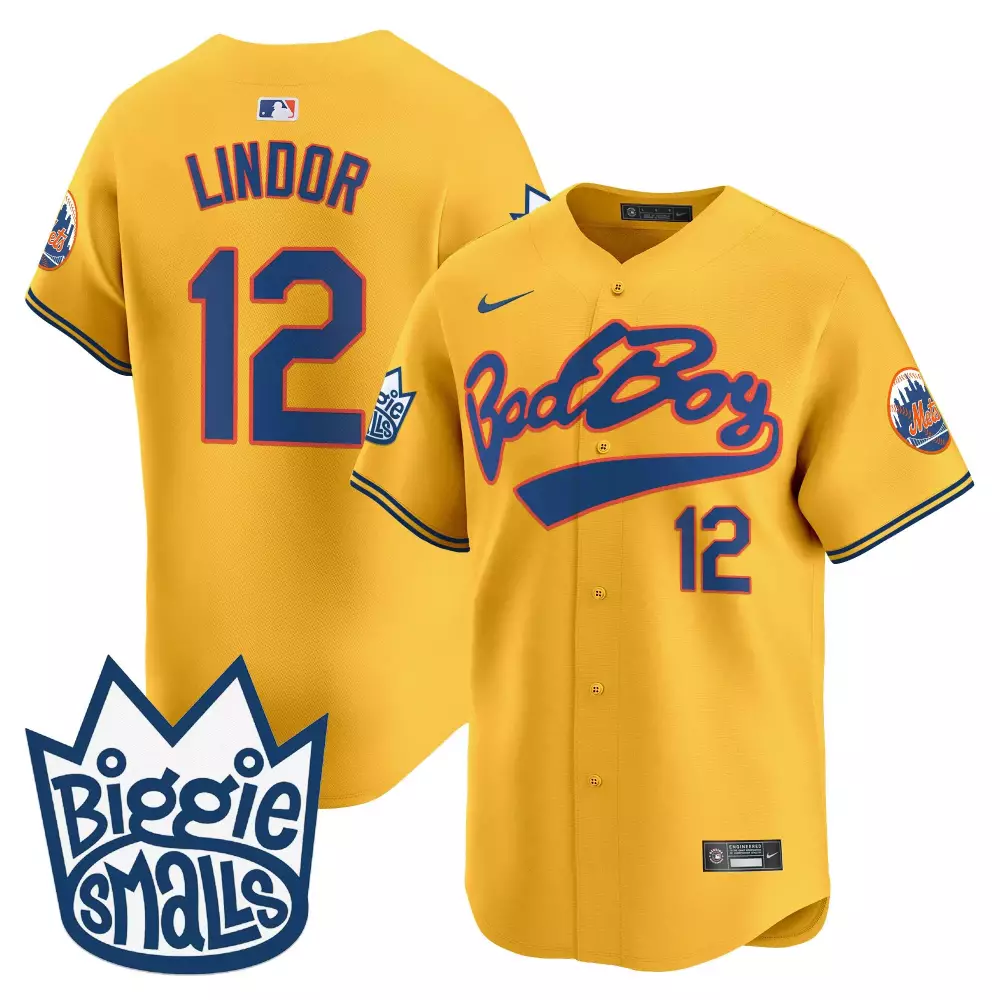 Francisco Lindor 12 New York Mets Jersey Yellow Biggie Smalls League Record Men Blue