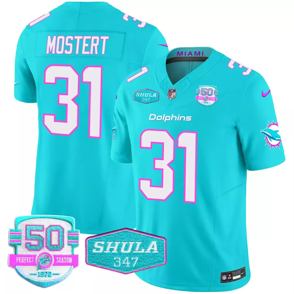 Raheem Mostert 31 Dolphins Jersey Cyan Perfect Season 50th 1972 Shula 347 Men Alternate