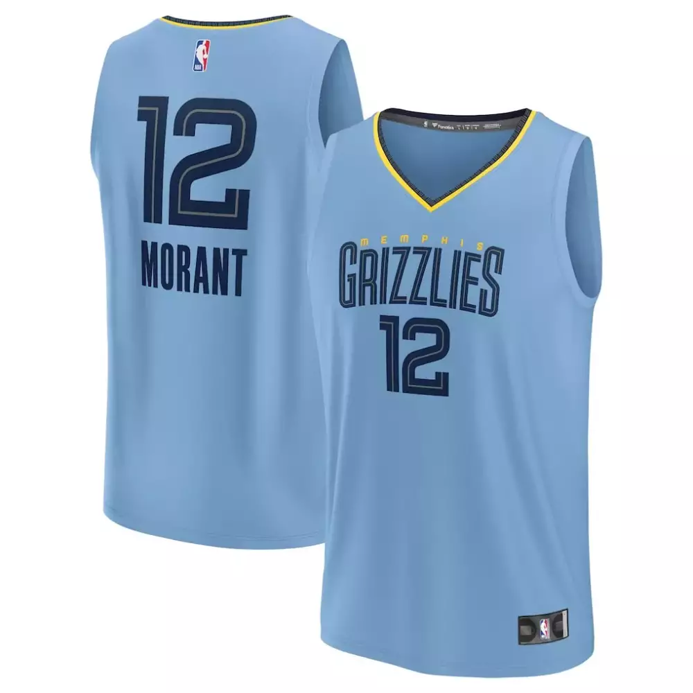 Ja Morant 12 Memphis Grizzlies Jersey Light Blue Men Navy Yellow Replica