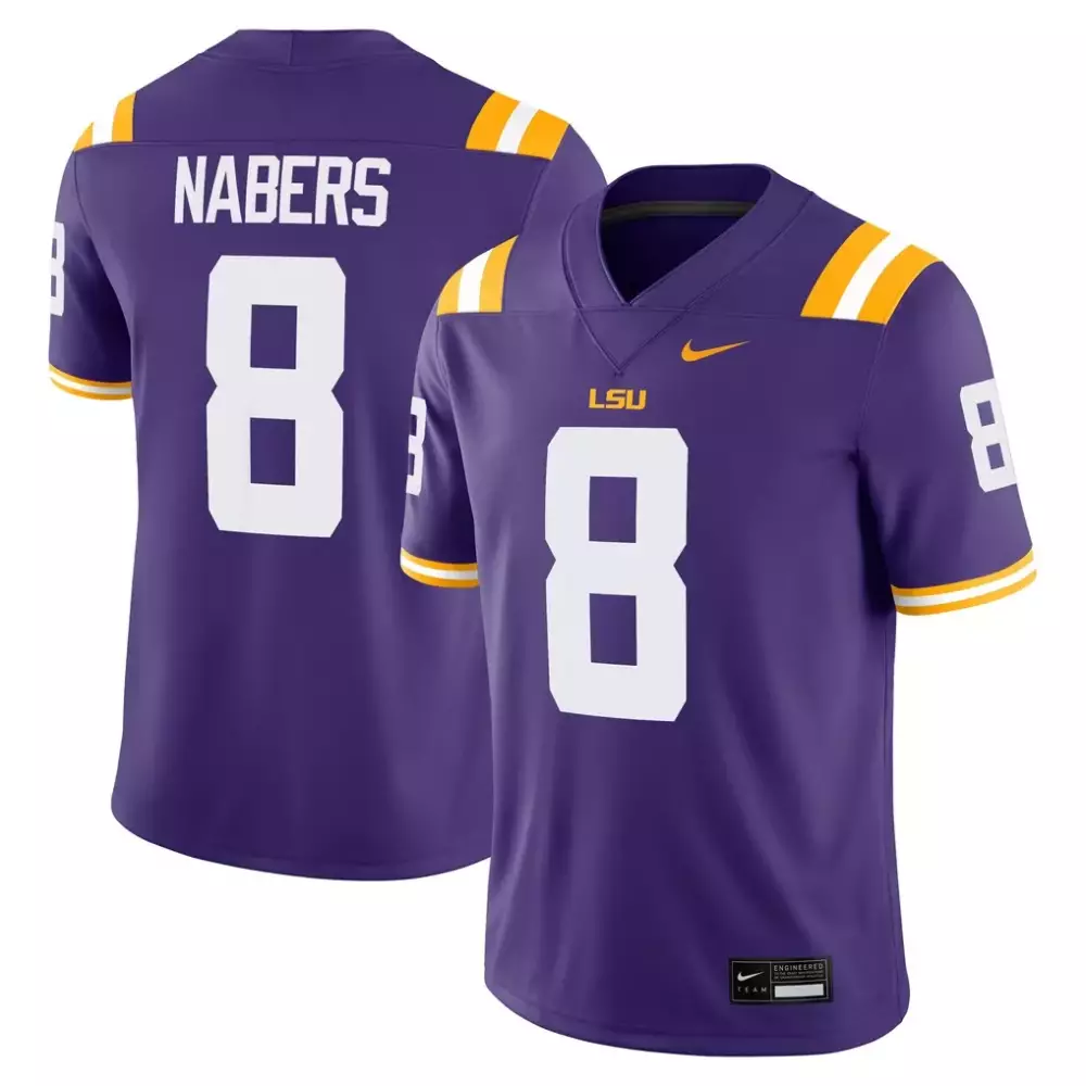 Malik Nabers 8 Lsu Jersey Purple Men White Gold Game