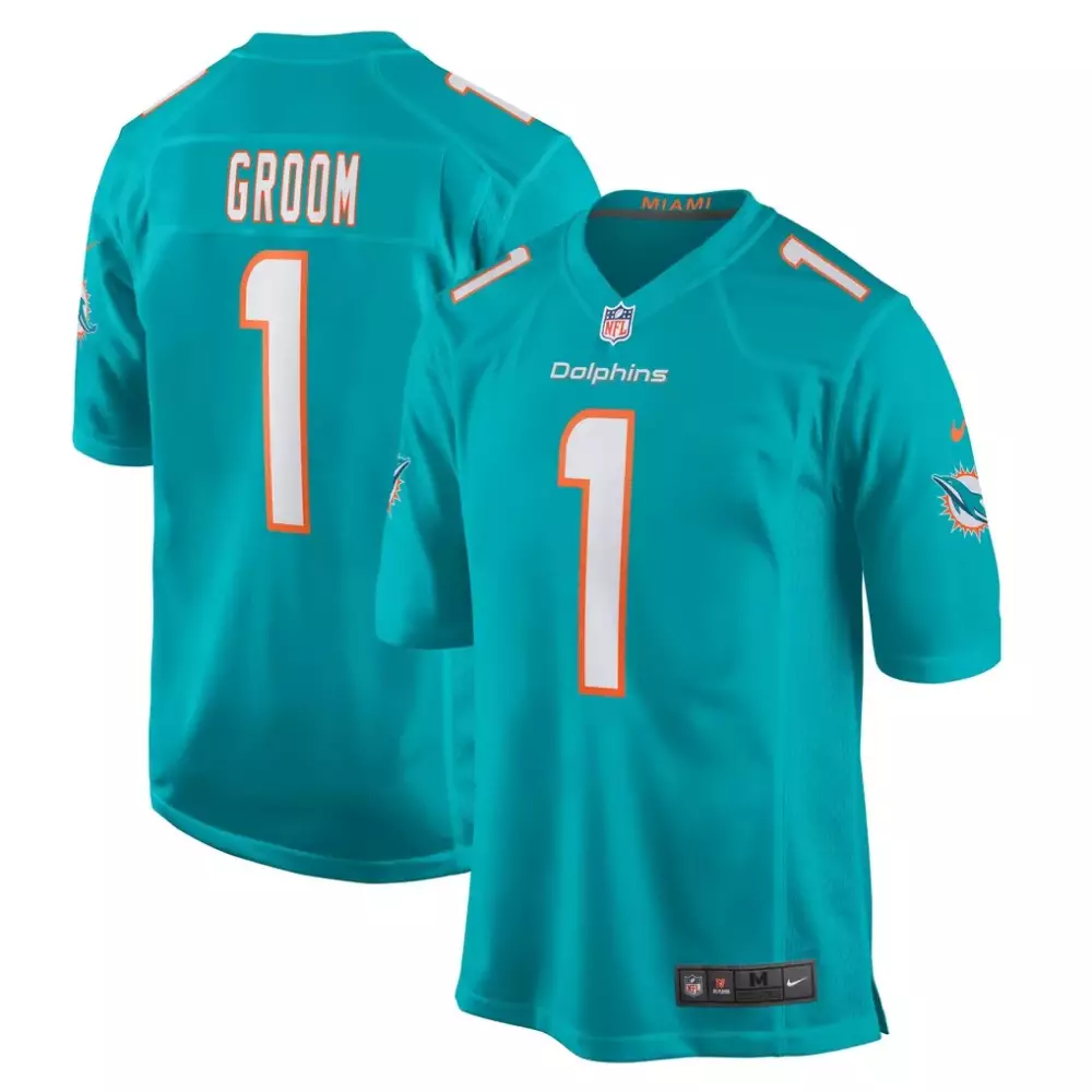 Undefeated Aqua 1 Miami Dolphins Jersey Men NFL Orange White Game