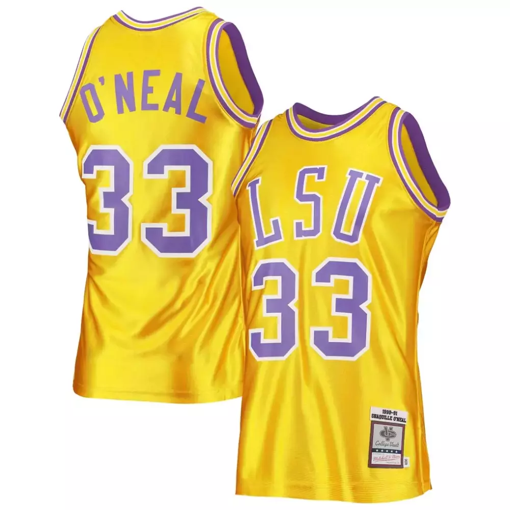 O'neal 33 Lsu Jersey Yellow Shaquille College Vault Men Purple Authentic Throwback