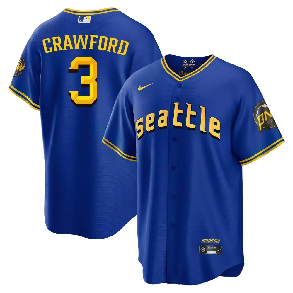 J.p. Crawford 3 Seattle Mariners Jersey Blue Men Yellow Cool Base All Stitched
