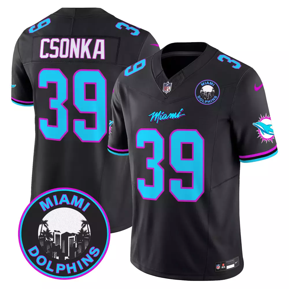 Larry Csonka 39 Miami Dolphins Jersey Black Aquatic Teal City Men Inverted Aqua Pink