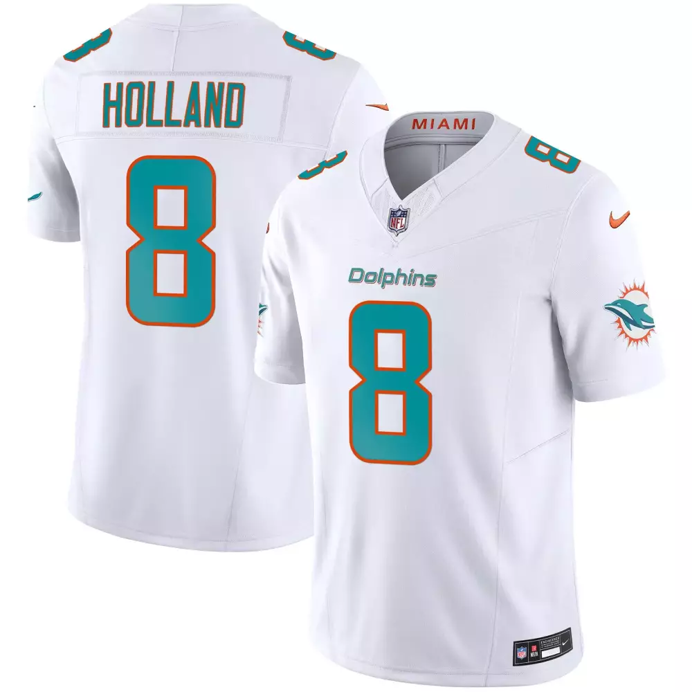 Jevon Holland 8 Dolphins Jersey White Men NFL Teal Orange Vapor Limited All Stitched