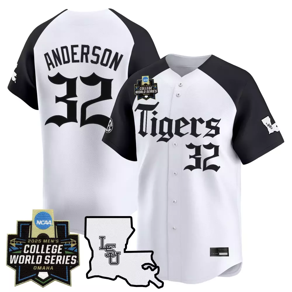 Anderson College 32 Tigers Jersey White World Series 2025 Men Black Stitched Vapor
