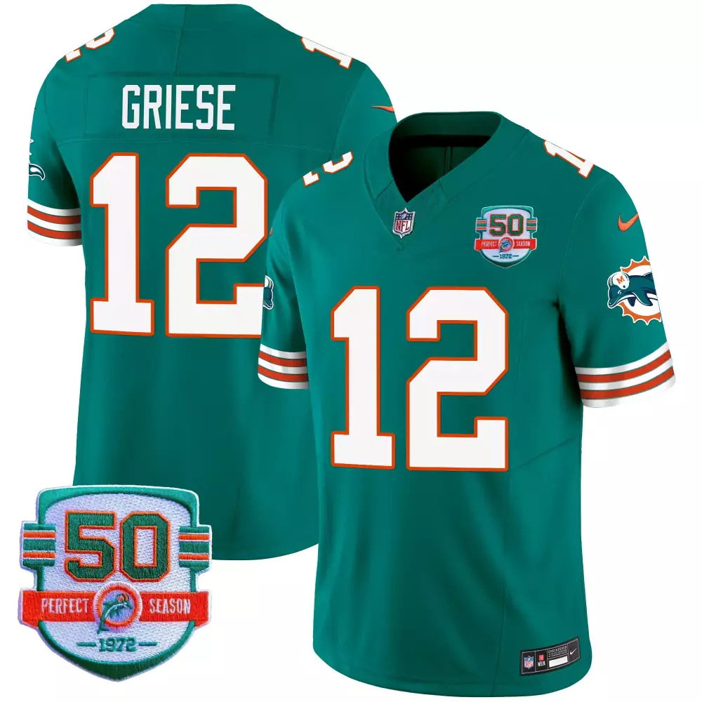 Bob Griese 12 Miami Dolphins Jersey Teal 50th Perfect Season 1972 Men Player Throwback
