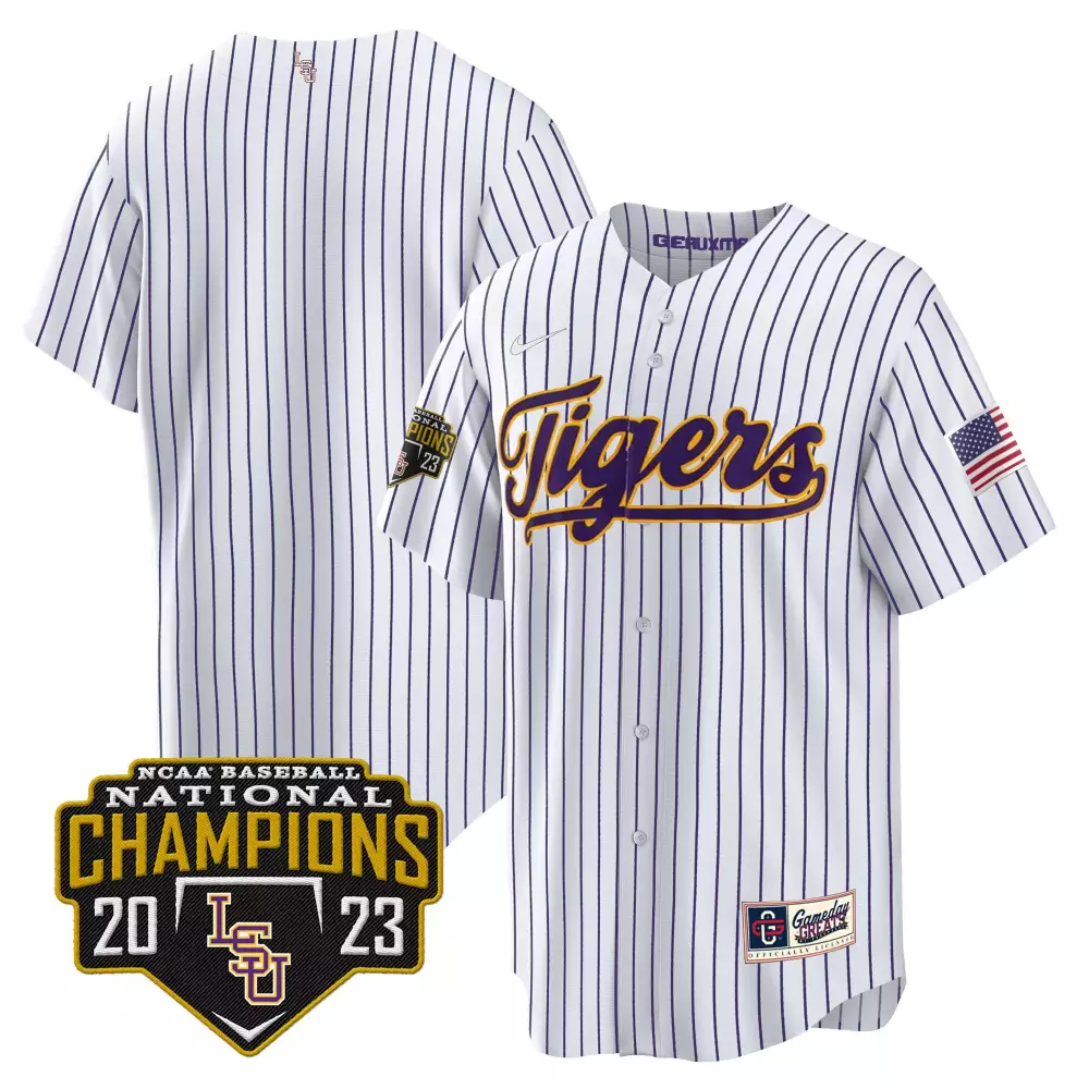 Pinstripe Lsu Tigers Jersey White Ncaa Championship Baseball National Champions 2023 American Flag