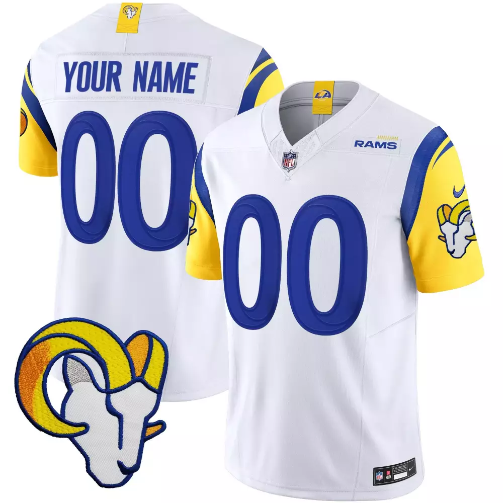 Custom Rams Jersey White Ram Head Blue Yellow Vapor Limited v2 All Stitched