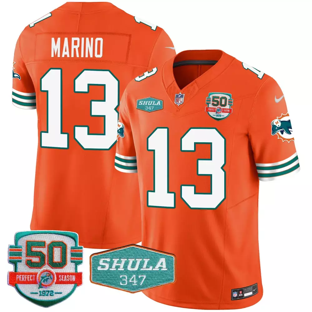 Dan Marino 13 Miami Dolphins Jersey Orange Perfect Season 50 1972 Shula 347 Men White
