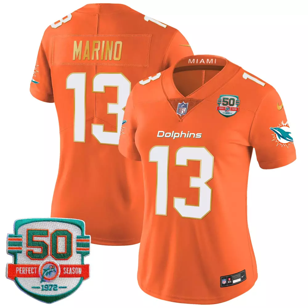 Dan Marino 13 Dolphins Jersey Orange Men White Aqua Vapor Limited All Stitched