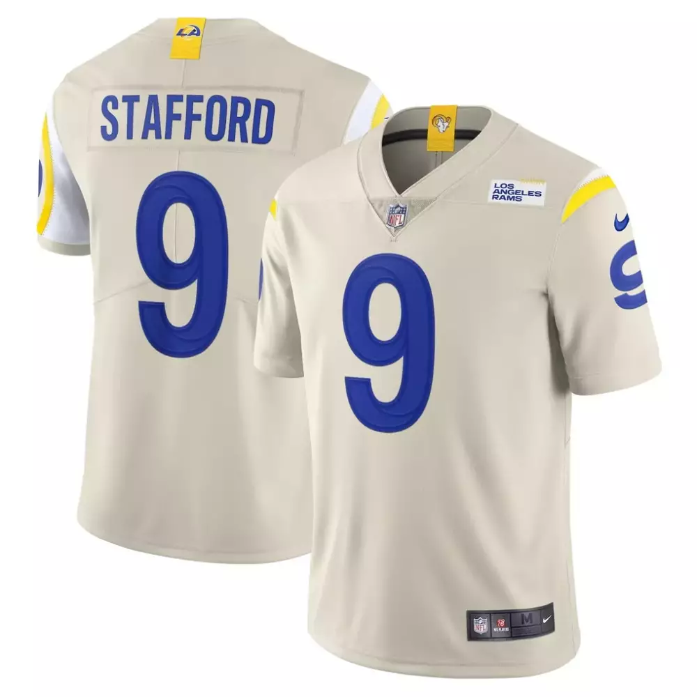 Matthew Stafford 9 Jersey Cream Los Angeles Rams Men Short Sleeve Alternate Blue