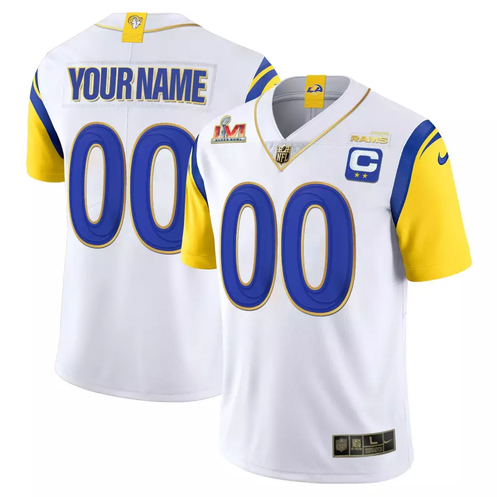 Custom Rams Jersey White Super Bowl Lvi Men Royal Blue Gold Vapor All Stitched