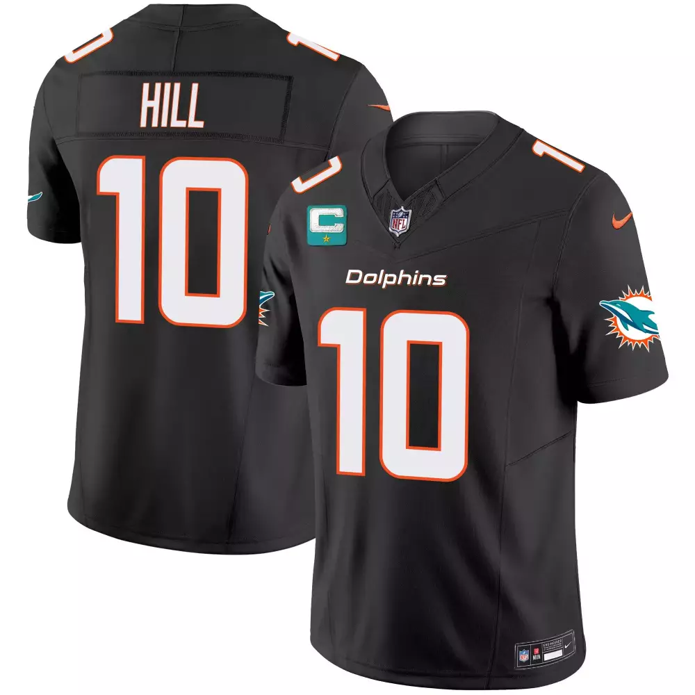 Tyreek Hill 10 Dolphins Jersey Black Men Player Orange Aqua Vapor Limited v2 All