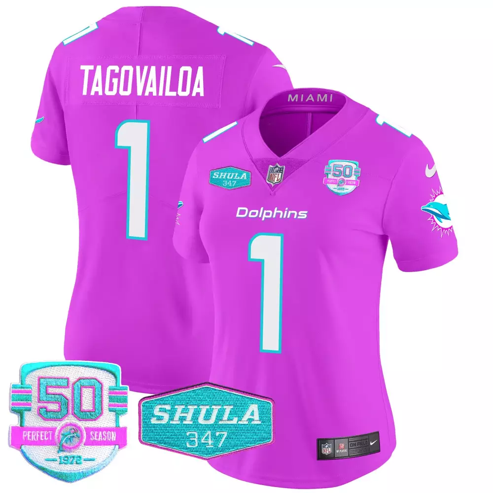 Tua Tagovailoa 1 Dolphins Jersey Purple 50th Season 50 Perfect 1972 Shula 347 Men