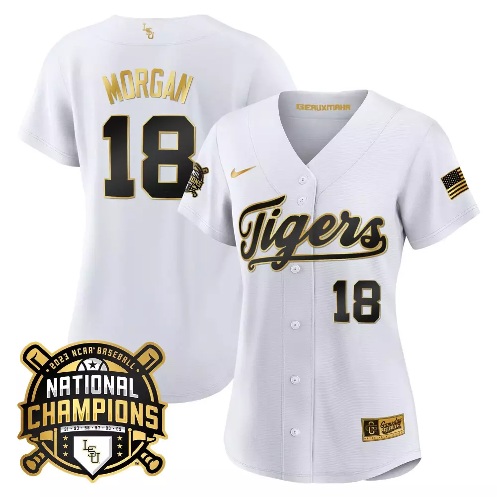 Tre Morgan 18 Lsu Tigers Jersey White 2023 Ncaa Baseball National Champions Men Black