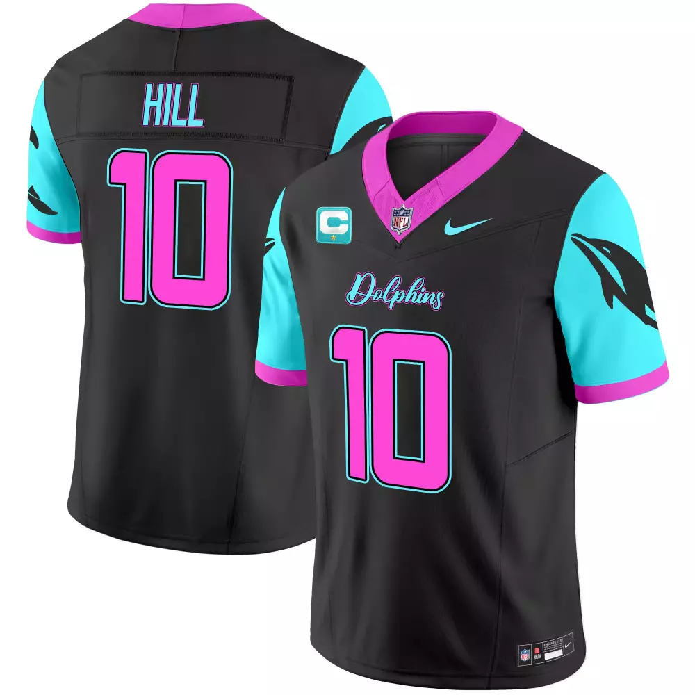 Tyreek Hill 10 Dolphins Jersey Black Men NFL Split Design Pink Aqua Vapor Limited