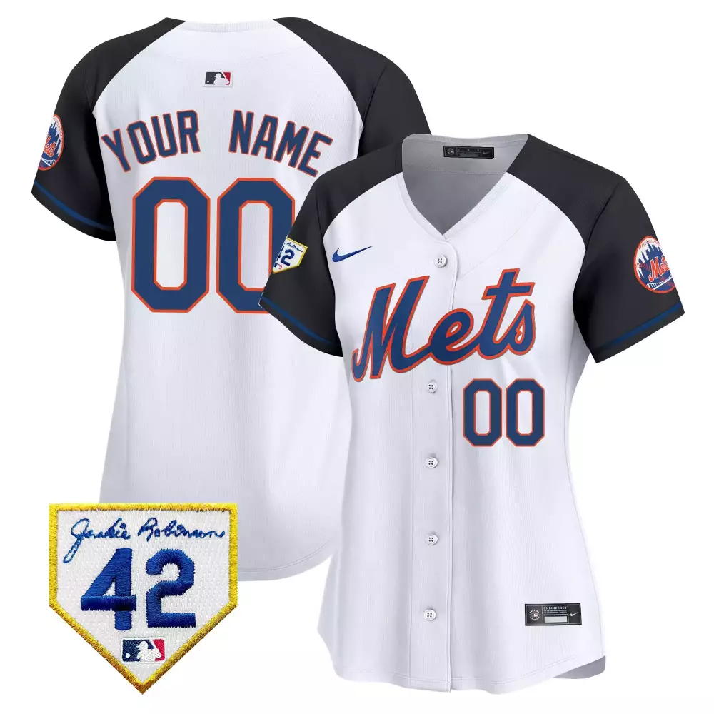 Custom New York Mets Jersey White Jackie Robinson 42 Women Alternate Blue Orange