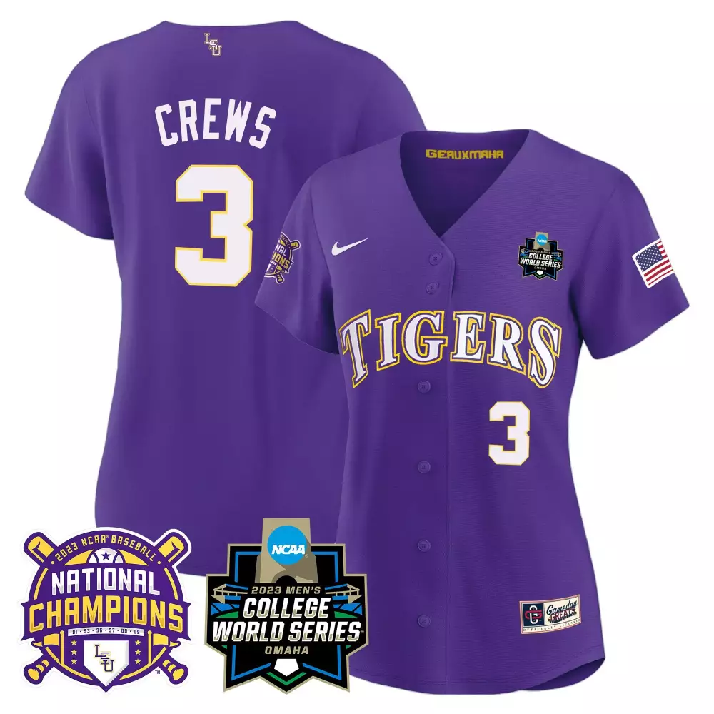 Dylan Crews 3 Lsu Tigers Jersey Purple Baseball National Champions 2023 Men White