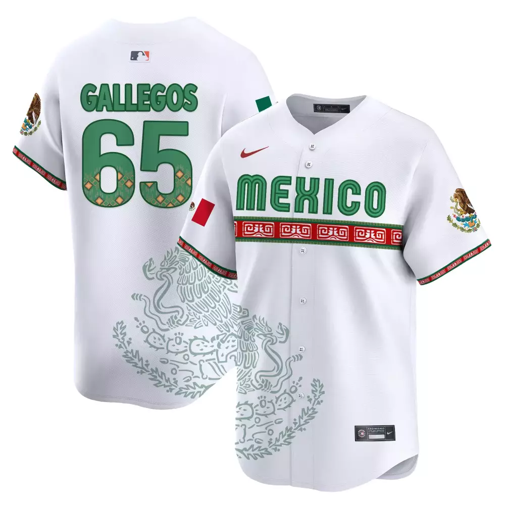 Gallegos Mexico 65 Jersey White Flag Coat Arms Green Red All Stitched Vapor