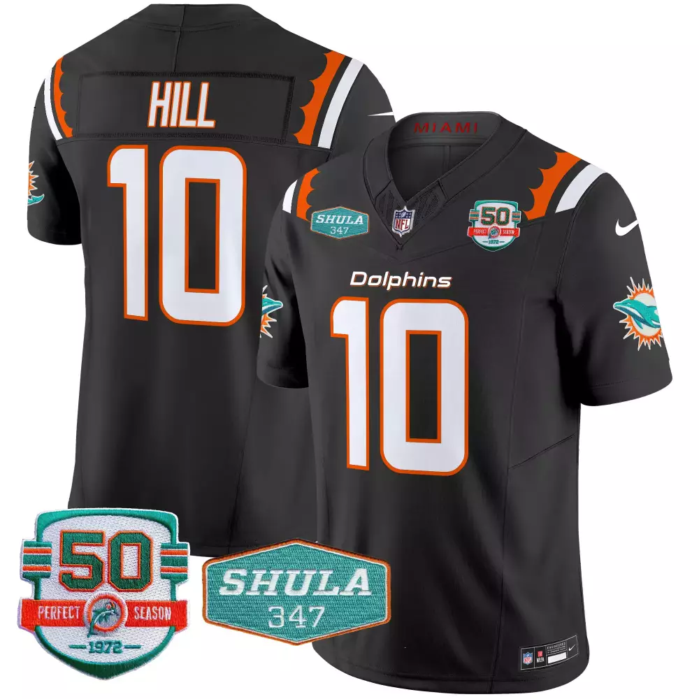Tyreek Hill 10 Miami Dolphins Jersey Black 50th Anniversary Perfect Season Shula 347 2022
